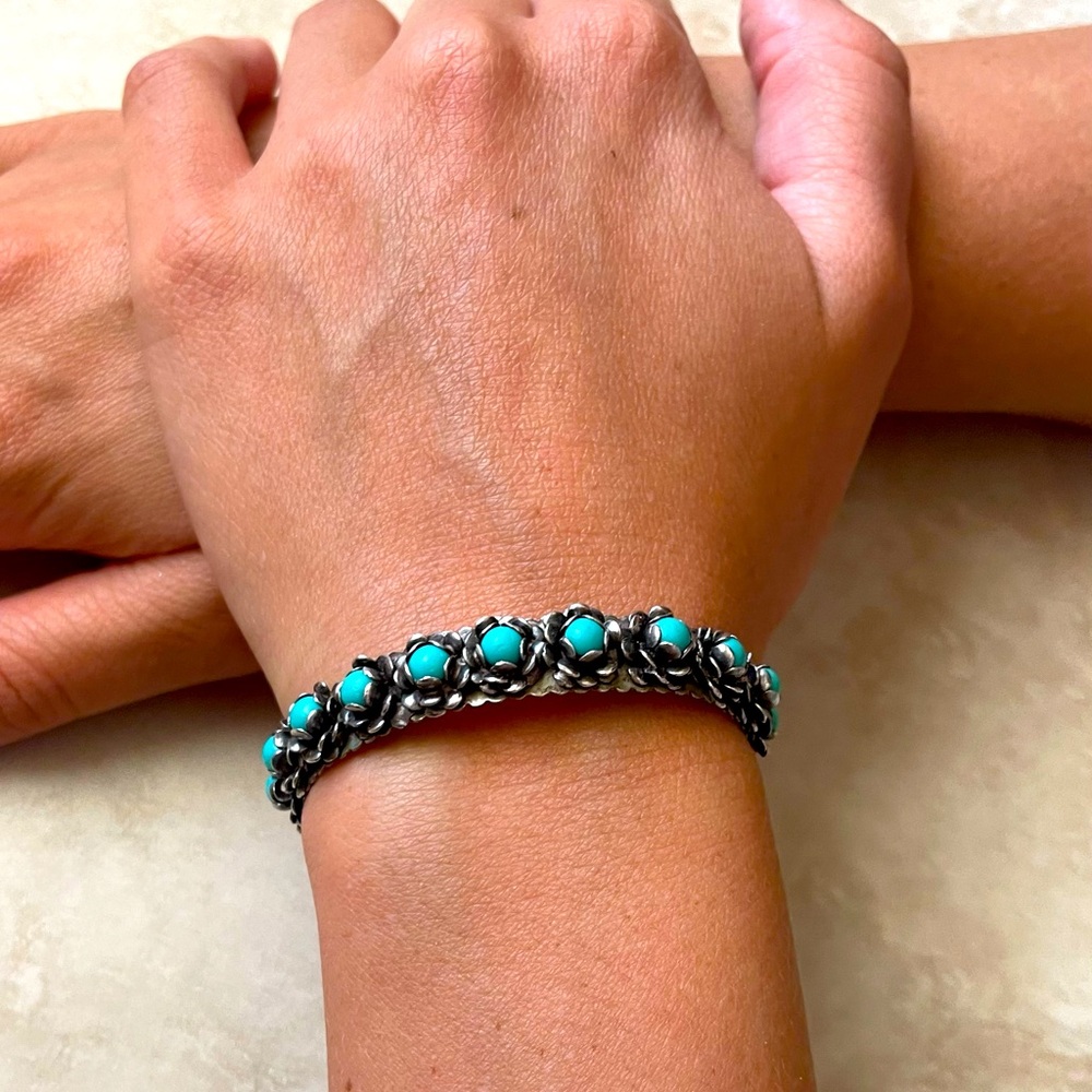 Sterling Silver and Imitations Turquoise rose cuff